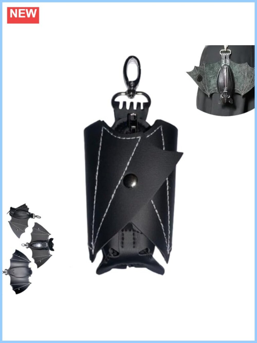 Leather Bat Coin Purse Handmade Gothic Wing Key Chain Wallet Zip Clip